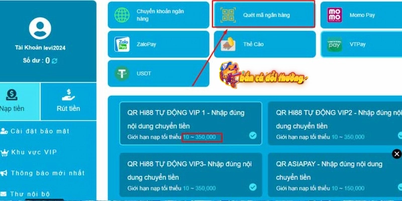 Hướng dẫn nạp tiền Hi88 qua QR code với 2+ bước